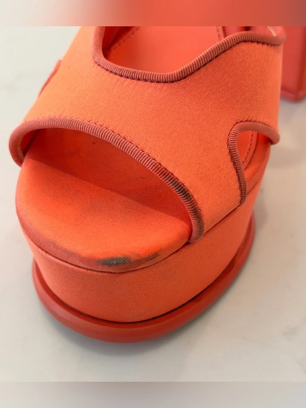 Alexander McQueen Satin Coral Platform Ankle Strap Sandals. Size 9